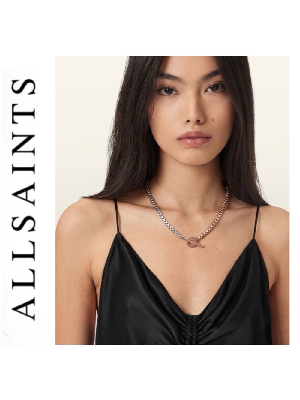 All Saints Two Tone Toggle Box Chain Necklace NWOT